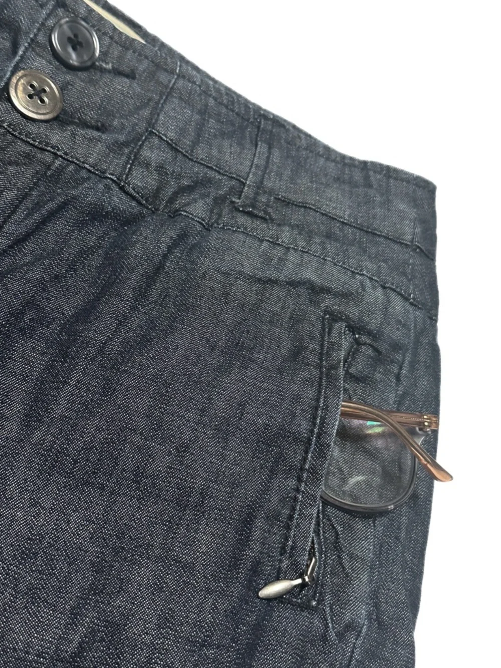 Anthropologie Daughters of the Liberation 100% Cotton Denim Trouser Midi Shorts - Picture 6 of 11
